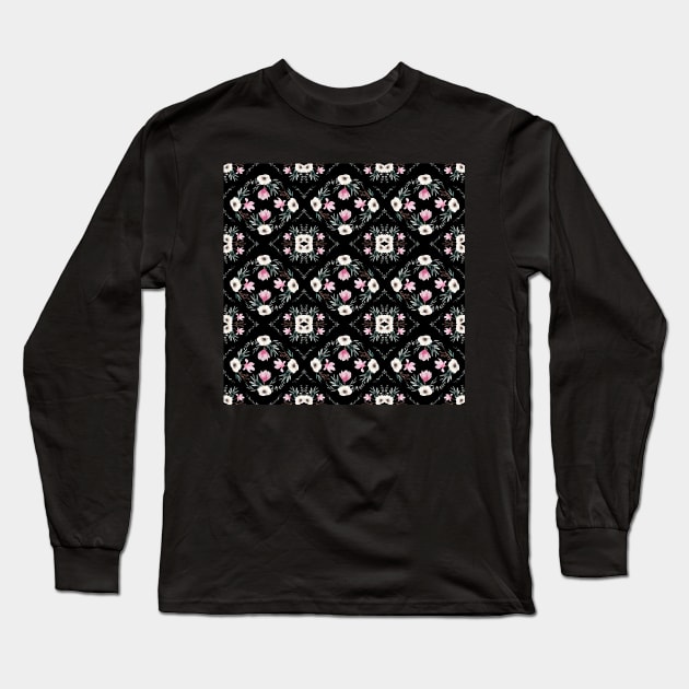 Floral Tiles Long Sleeve T-Shirt by AnisIllustration